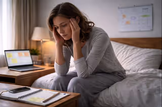 Person overwhelmed by thoughts about the day ahead upon waking