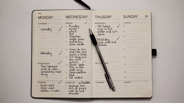 Open planner displaying a simple two-week self-esteem routine