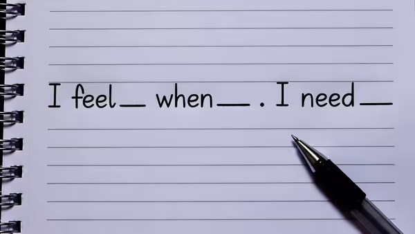 Notebook showing an I-statement communication template